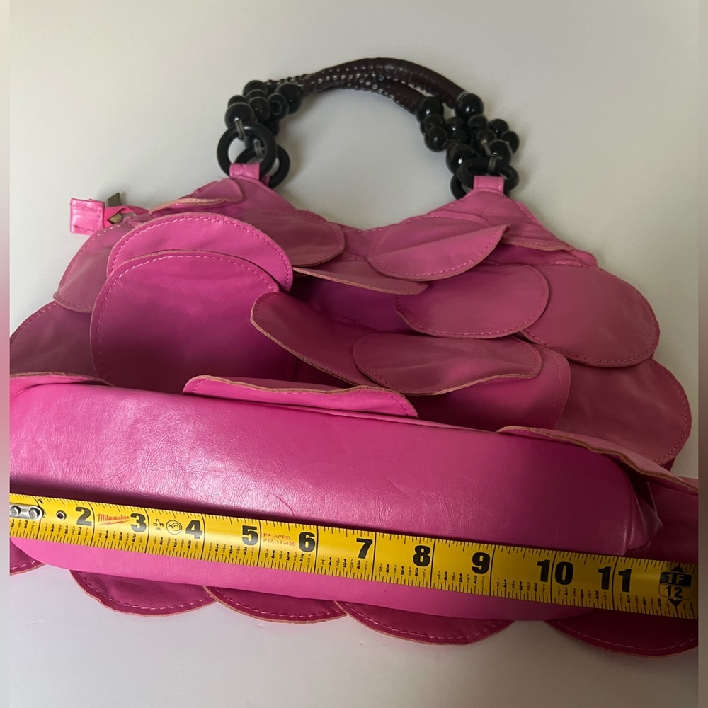 Vintage Leather Barbie Pink Tote Bag with petals and beads - Picture 3 of 7